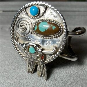 Native American Silver and Turquoise Western Cuff Bracelet